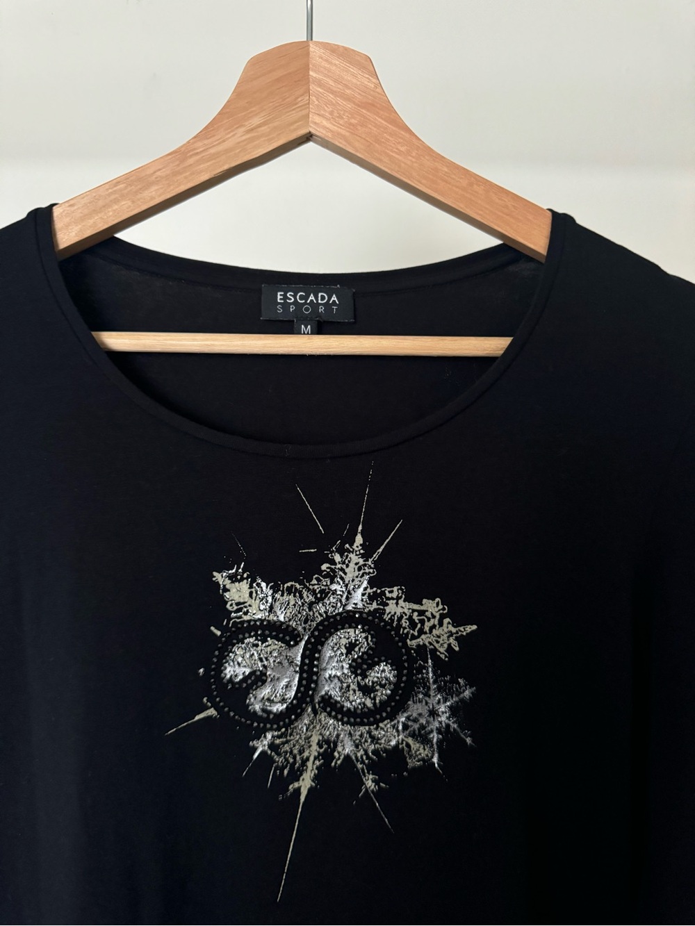 Escada Sport Black Long Sleeve Logo Top Crystal Graphic Size M
